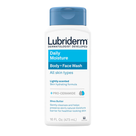 Lubriderm Daily Moisture Body + Face Wash, Hydrating Body Wash + Moisturizing Facial Cleanser with Pro-Ceramide & Shea Butter to Gently Cleanse, Light Beauty & Personal Care Lubriderm