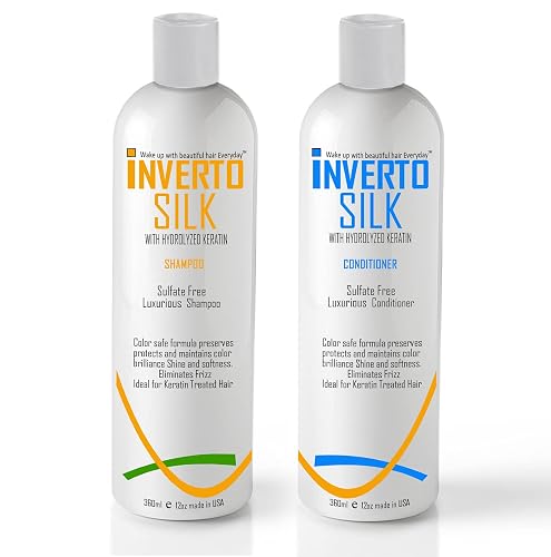 Keratin Shampoo Set For Frizzy Damaged And Color Treated hair INVERTO SILK Luxurious Sulfate Free Shampoo and Conditioner Two Bottles Value Set 2 x Beauty & Personal Care INVERTO REVOLUTION