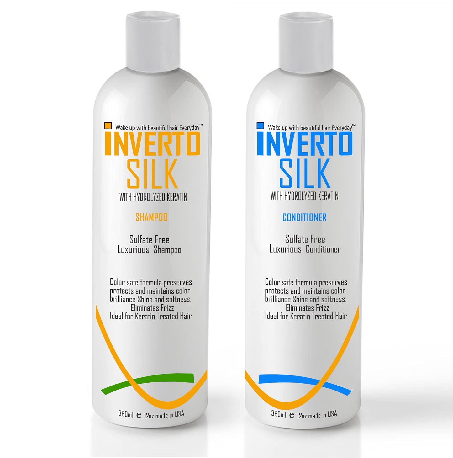 Keratin Shampoo Set For Frizzy Damaged And Color Treated hair INVERTO SILK Luxurious Sulfate Free Shampoo and Conditioner Two Bottles Value Set 2 x Beauty & Personal Care INVERTO REVOLUTION