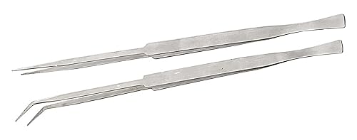 Jewel Tool 2 Piece 12" Extra Long Tweezer Set | Stainless Steel Construction | Includes 1 Straight And 1 Angled Narrow Tip | Versatile Applications Beauty & Personal Care JEWEL TOOL