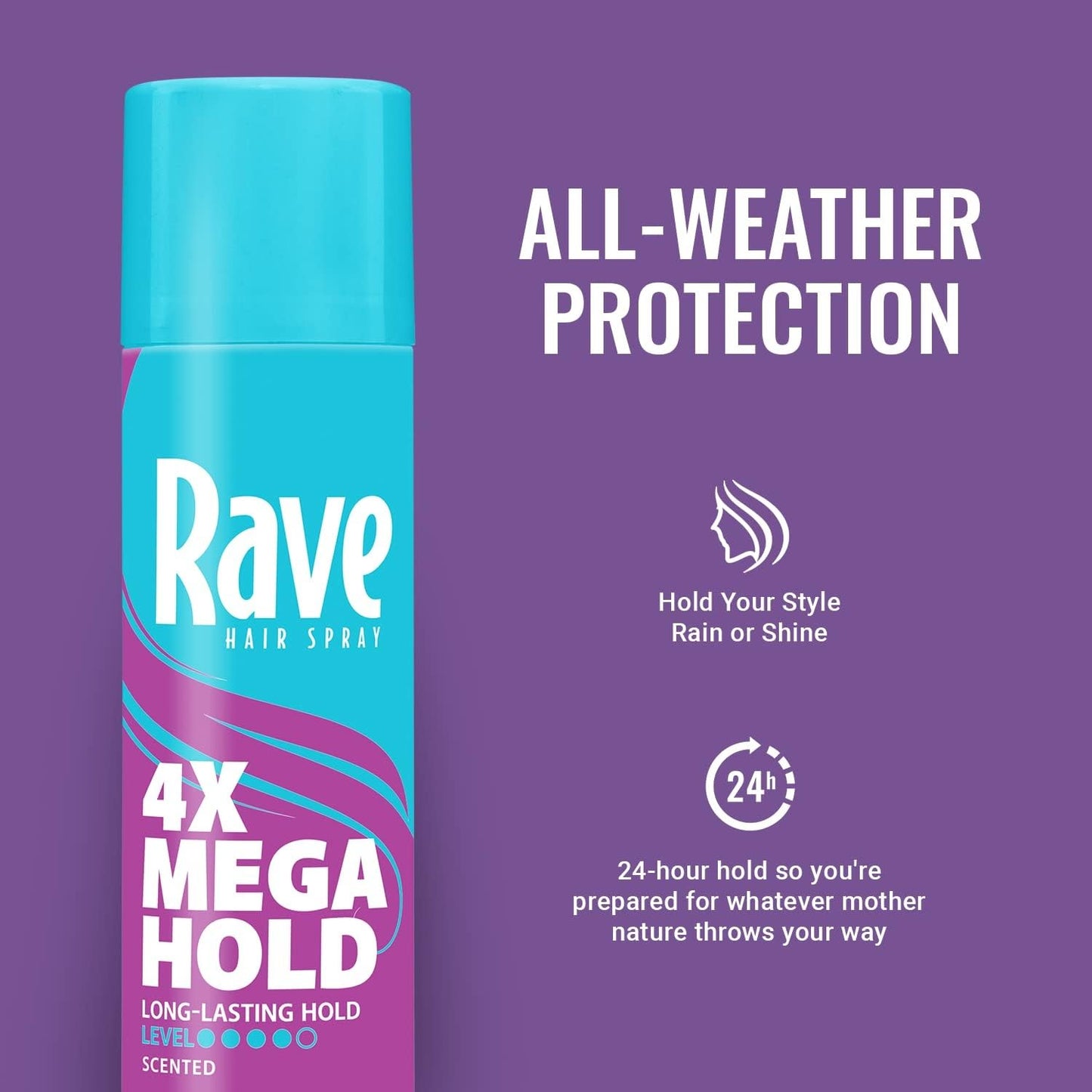 Rave 4X Mega Long-Lasting Firm Hold Scented Hair Spray for Heat Protection, Volume and Shine - ClimaShield for Extra Humidity & Minimizes Frizz - 2 pc Beauty & Personal Care rave
