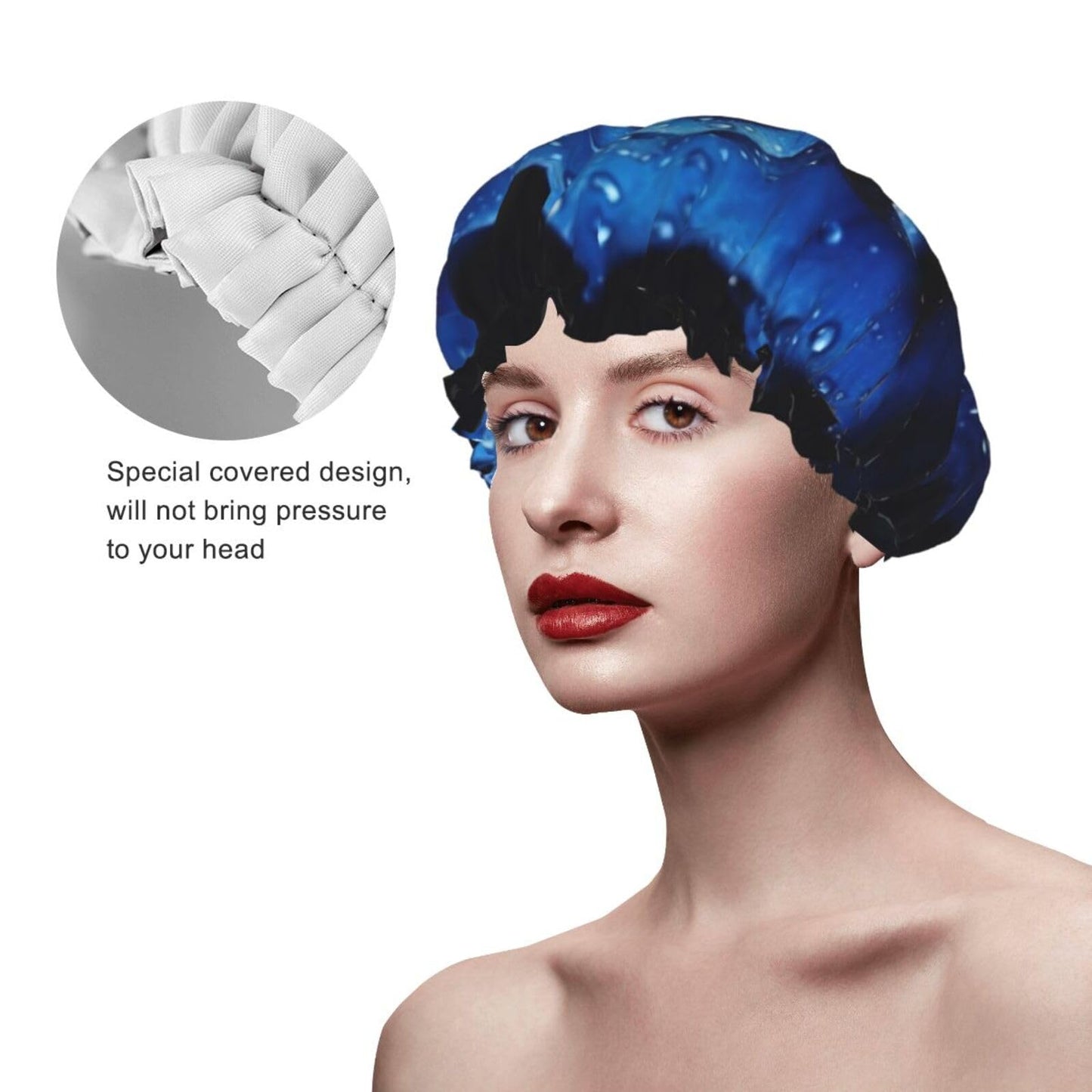 Blue rose Shower Cap for Women Men Large Reusable Shower Bonnet Double-Layer Waterproof Bath Caps Elastic Band Hair Hat for All Hairstyles Beauty and Personal Care BWLHJKE