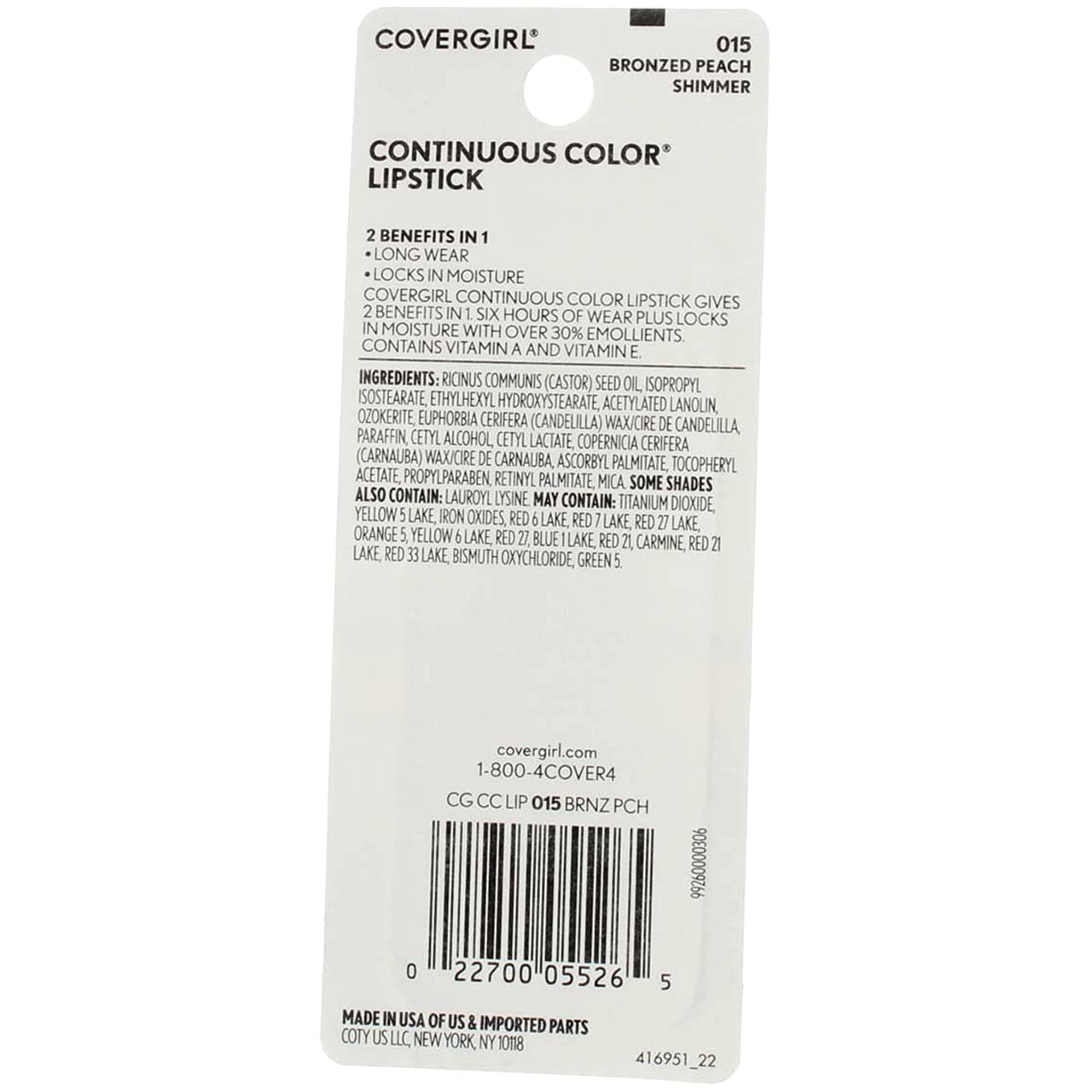 CoverGirl Continuous Color Lipstick, Bronzed Peach [015], 0.13 (Pack of 4) Beauty & Personal Care COVERGIRL