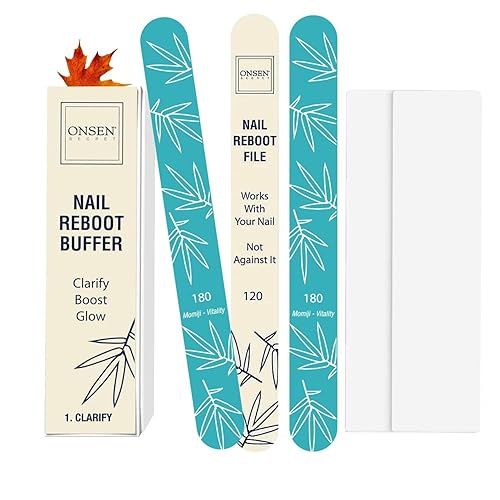 Onsen Japanese Nail Shape & Shine Kit | 3-Way Nail Buffer Block w/ 2 Extra Pads & 6-Pack Professional File 120/180 Grit for Natural and Acrylic Nails Beauty & Personal Care Onsen Secret