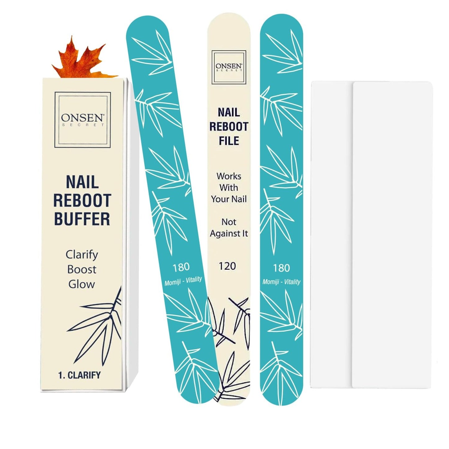 Onsen Japanese Nail Shape & Shine Kit | 3-Way Nail Buffer Block w/ 2 Extra Pads & 6-Pack Professional File 120/180 Grit for Natural and Acrylic Nails Beauty & Personal Care Onsen Secret
