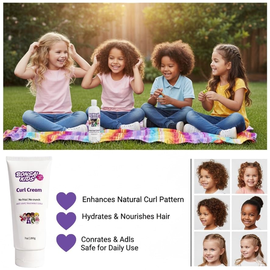 Bonsai Kids Curl Cream for Kids & Toddlers - Moisturizing Leave-In Curl Defining Cream for Curly, Coily & Wavy Hair, Frizz Control, Soft Hold Beauty & Personal Care Bonsai Kids Hair Care