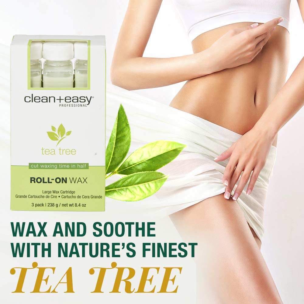 Clean + Easy Tea Tree Roll On Wax - Large, Soft Wax Refill Cartridge for Hair Removal on Sensitive Skin, Legs & Body, 3 Pack Beauty and Personal Care Clean + Easy