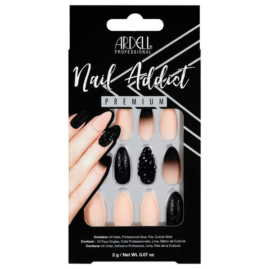 Ardell Nail Addict Premium Press On Nails Almond Pink Black 24Pc Fake Nails