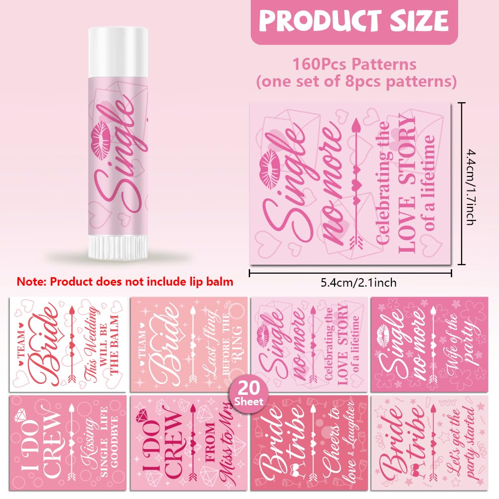 Peacoblue 160Pcs Lip Balm Labels Sticker for Tubes 2.1"x1.7" Singles Party with I Do Crew Theme, 8 Styles Waterproof Chapstick Labels Glossy Beauty and Personal Care peacoblue