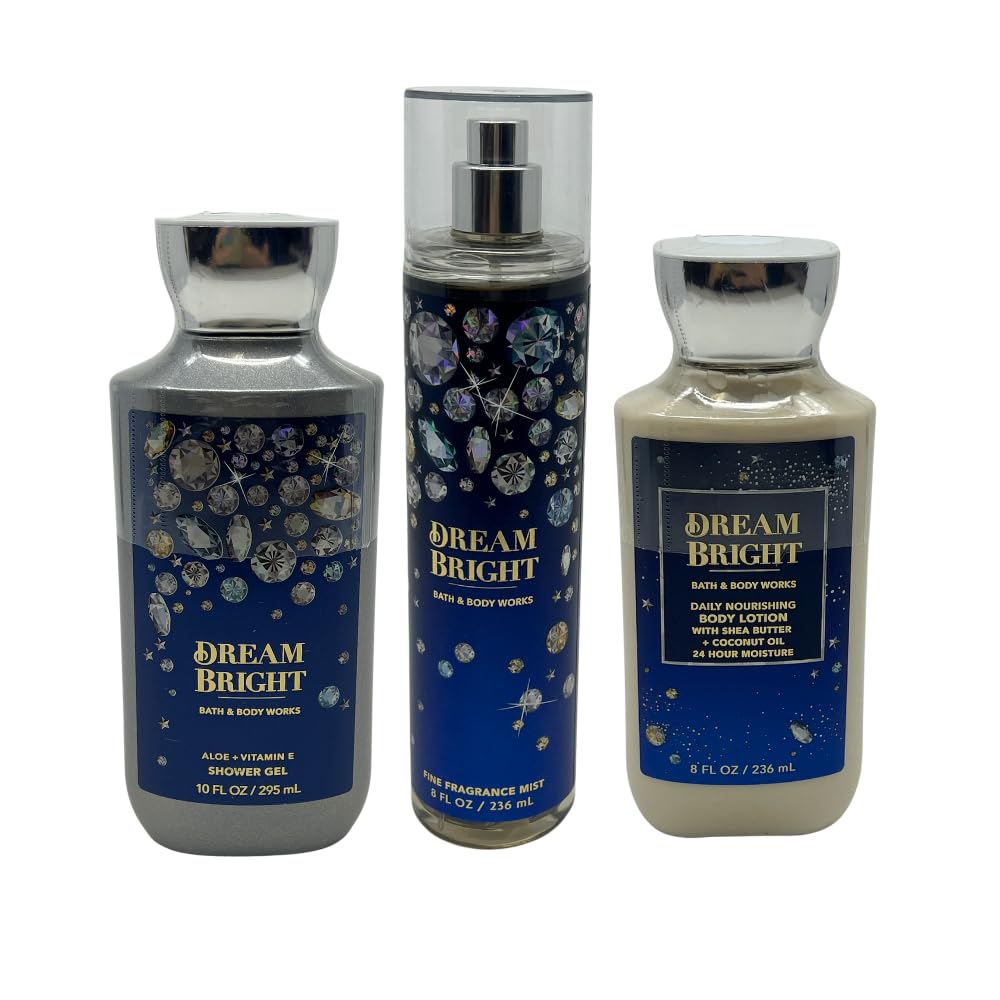 Bath & Body Works DREAM BRIGHT 3-piece Gift Set with a Blue Bow for Holidays & Gifts - Shower Gel, Mist & Body Lotion Beauty & Personal Care Bath & Body Works