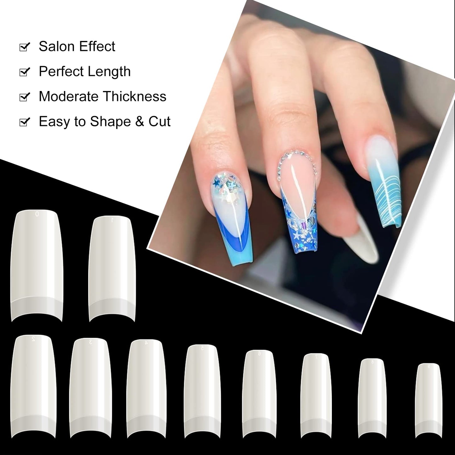 krofaue 500PCS Half Cover False Nails Tips - Acrylic Nail Tips 10 Sizes Lady French Style Acrylic Artificial Tip Manicure with Box for Nail Tips Art Beauty & Personal Care krofaue
