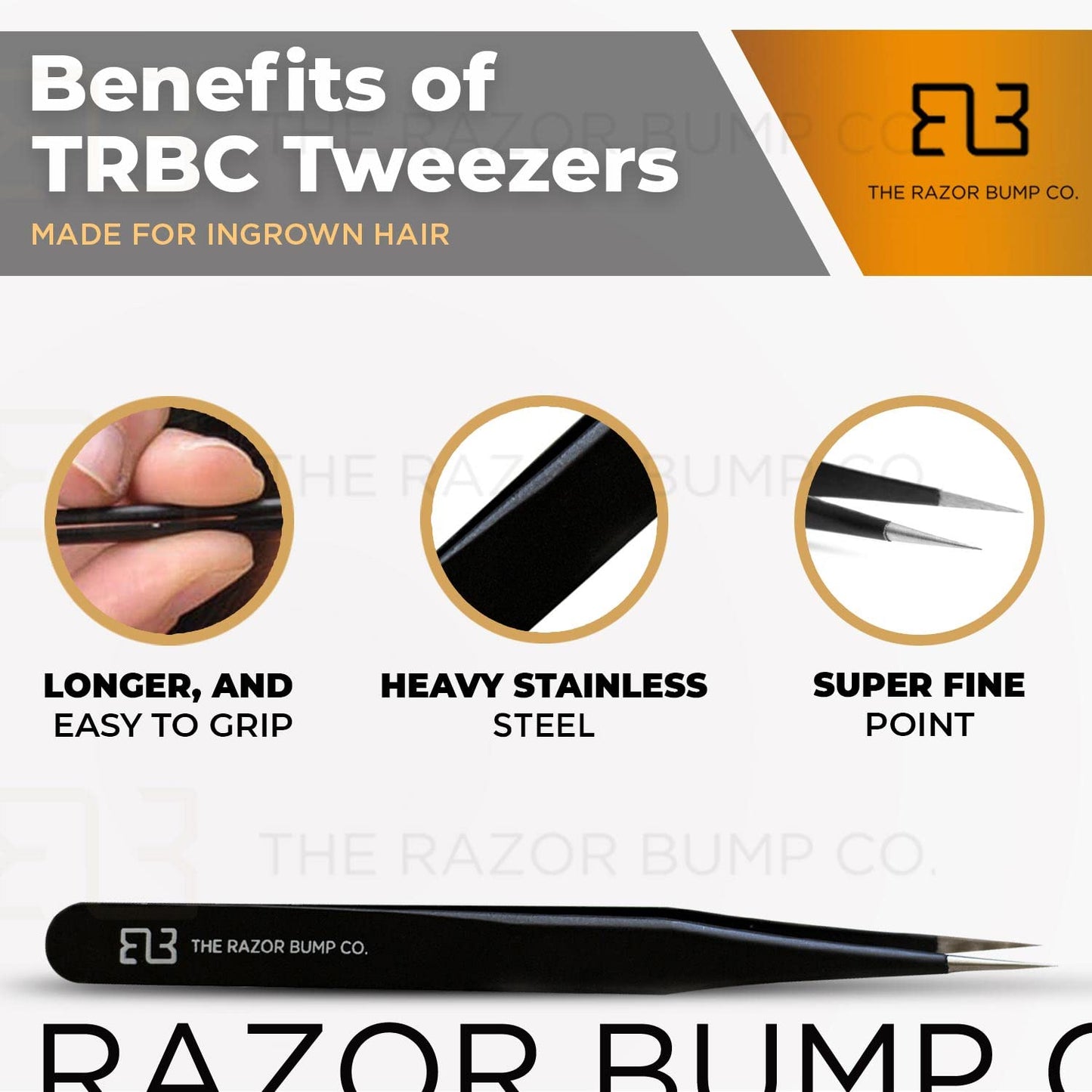 Tweezers For Ingrown Hair By The Razor Bump Co. - Sharp, Stainless Steel, Surgical - Professional Tweezers For Women and Men - Precision Splinter Beauty and Personal Care TRBC