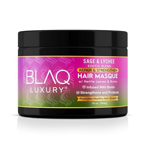 Blaq Luxury Sage & Lychee Hair Masque Treatment for Stronger, Healthier Hair - Biotin Infused, Promotes Growth & Moisture Retention, All Types, 10oz Beauty & Personal Care Blaq Luxury