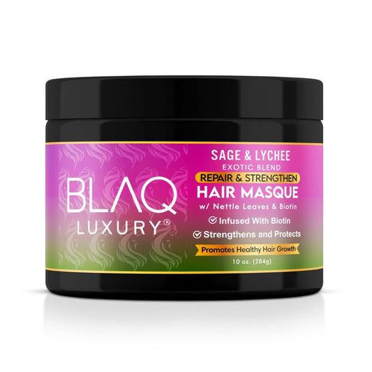Blaq Luxury Sage & Lychee Hair Masque Treatment for Stronger, Healthier Hair - Biotin Infused, Promotes Growth & Moisture Retention, All Types, 10oz Beauty & Personal Care Blaq Luxury