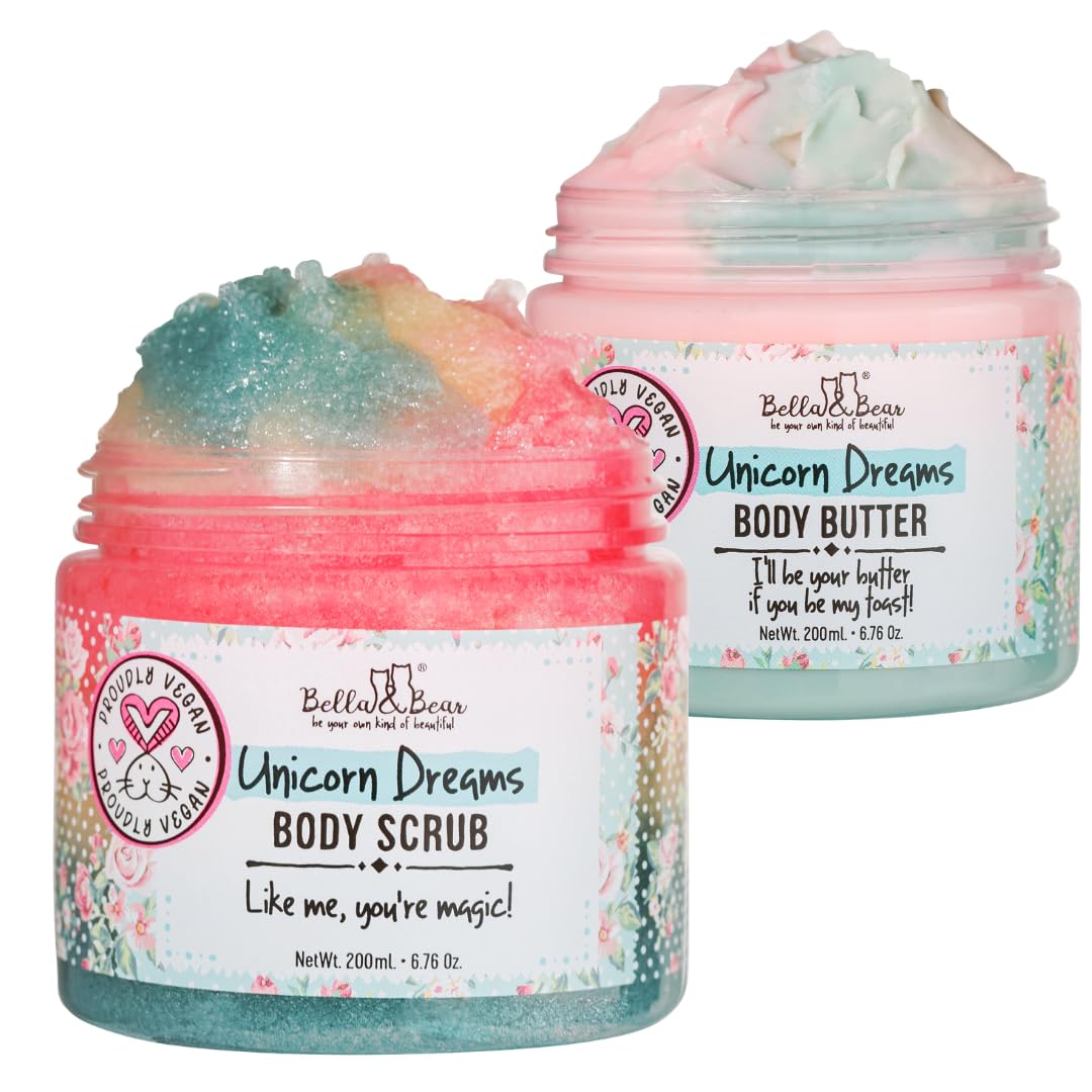 Bella & Bear Unicorn Dreams Spa Gift Set - Body Scrub & Body Butter Bath Gift Set for Women, Teens & Girls - Vegan Self Care Set Beauty and Personal Care Bella and Bear