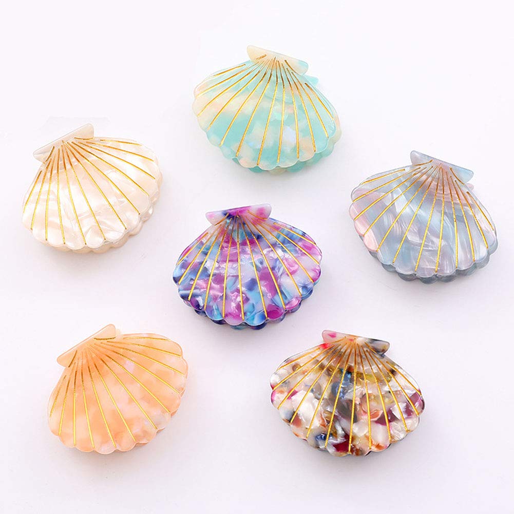 Women Fashion Shell Shape Claw Clips Acrylic Resin Jaw Clip Hair Clamps Marble Pattern Hairpins Hair Accessories (White) Beauty & Personal Care Teppylony