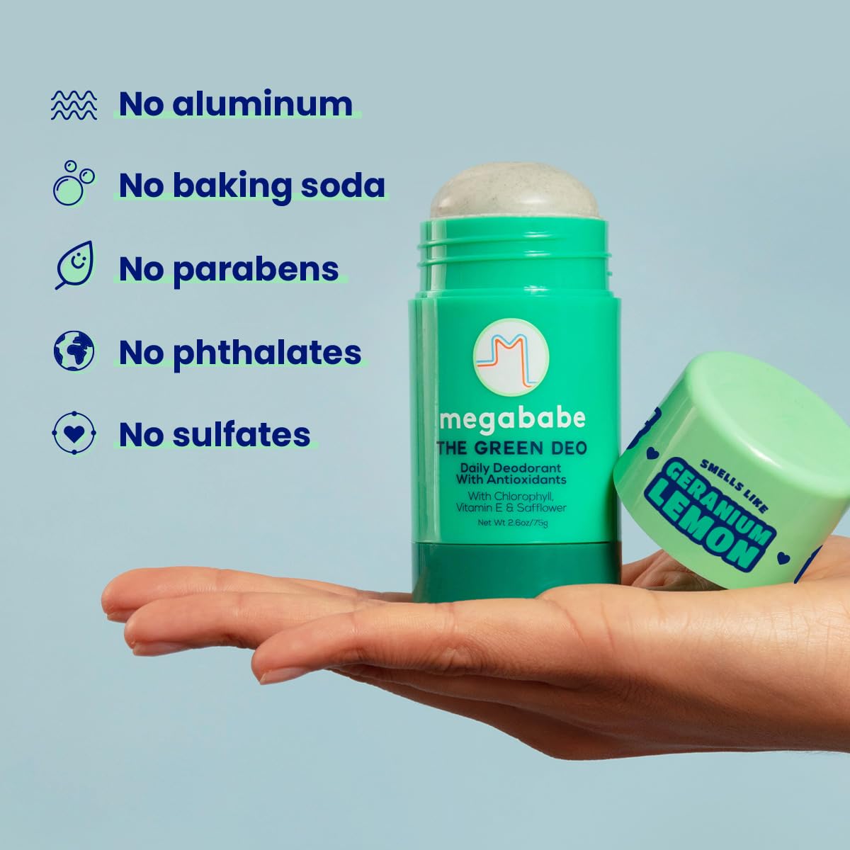 Megababe Daily Deodorant - Green Deo - Summer and Hot Weather Essential - Odor-neutralizing Chlorophyll - Aluminum-Free, All Natural - 2.6 oz Beauty and Personal Care Megababe