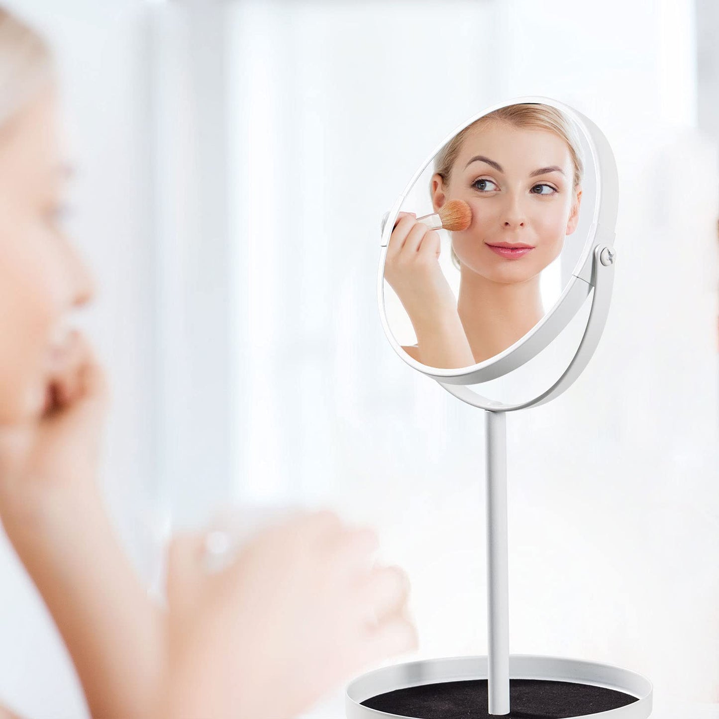Ettori Makeup Mirror Dual Sided Vanity Mirror, 1X and 5X Magnification, 360 Swivel Round Mirror, No Light, White Beauty & Personal Care Ettori