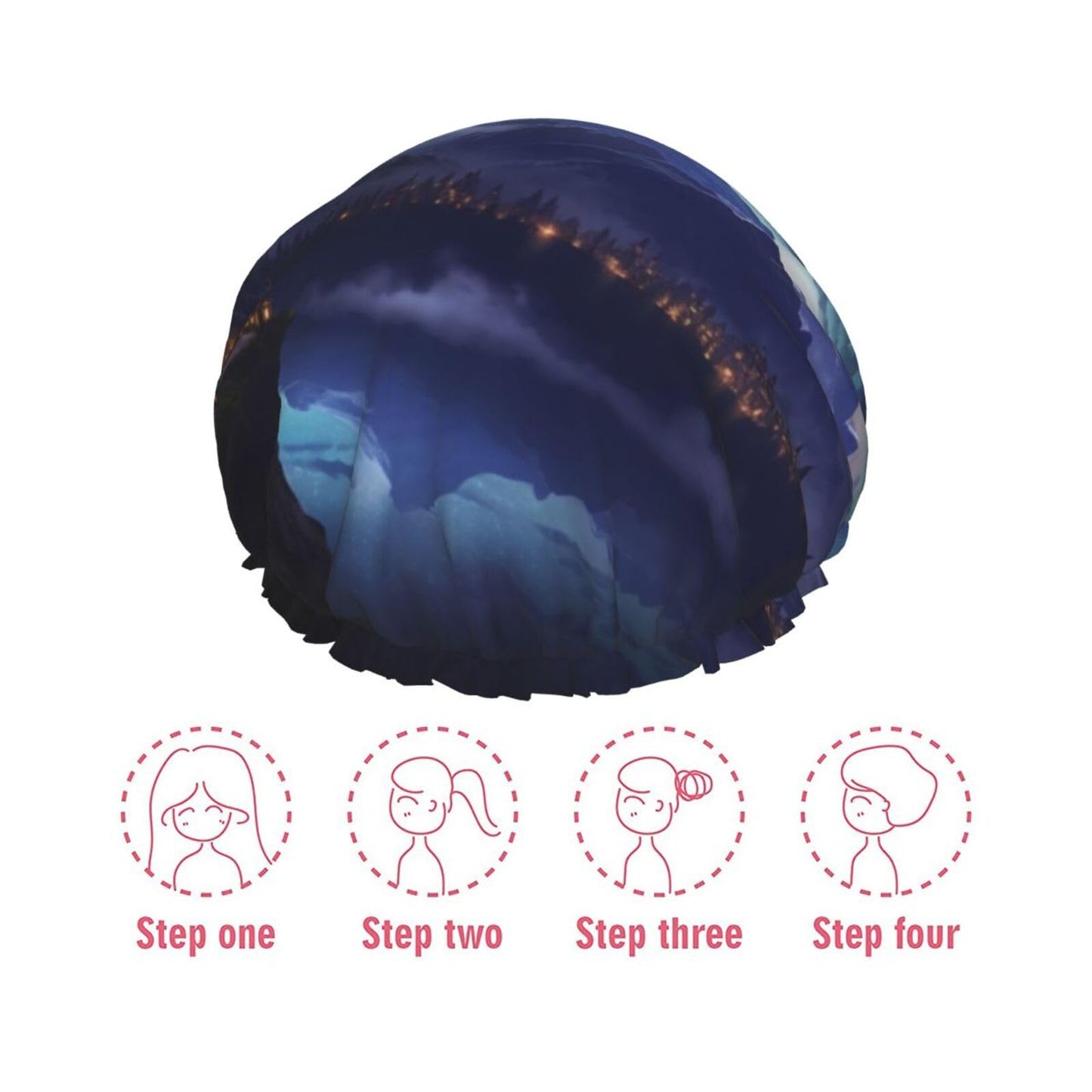 Fantasy Night Scene Shower Cap for Women Men Large Reusable Shower Bonnet Double-Layer Waterproof Bath Caps Elastic Band Hair Hat for All Hairstyles Beauty and Personal Care BWLHJKE