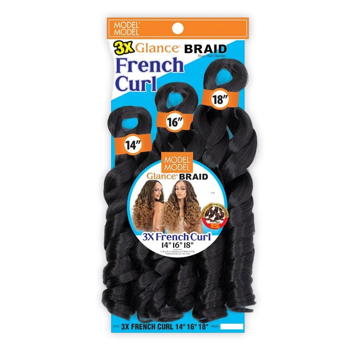 ModelModel Crochet Braids Glance 3X Pre-Stretched French Curl 14"16"18" (Jet Black 1)