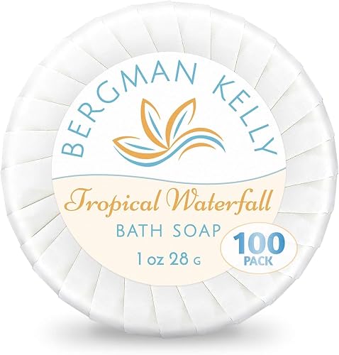 BERGMAN KELLY - Hotel Soap Bars in Bulk - Tropical Waterfall, 1 oz, 100 PK - Small Individually Wrapped Round Soap - Travel Size Mini Toiletries Beauty & Personal Care BERGMAN KELLY