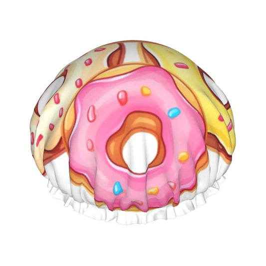 Cute Donuts Shower Cap for Women Men Large Reusable Shower Bonnet Double-Layer Waterproof Bath Caps Elastic Band Hair Hat for All Hairstyles Beauty and Personal Care BWLHJKE