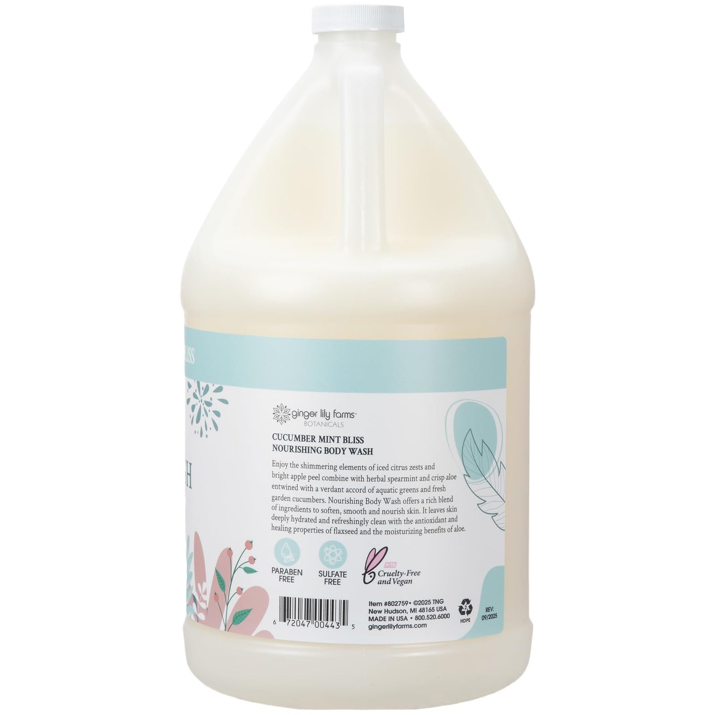 Ginger Lily Farms Botanicals Nourishing Body Wash, 100% Vegan & Cruelty-Free, Cucumber Mint Bliss Scent, 1 Gallon (Pack of 4) Beauty & Personal Care Ginger Lily Farms