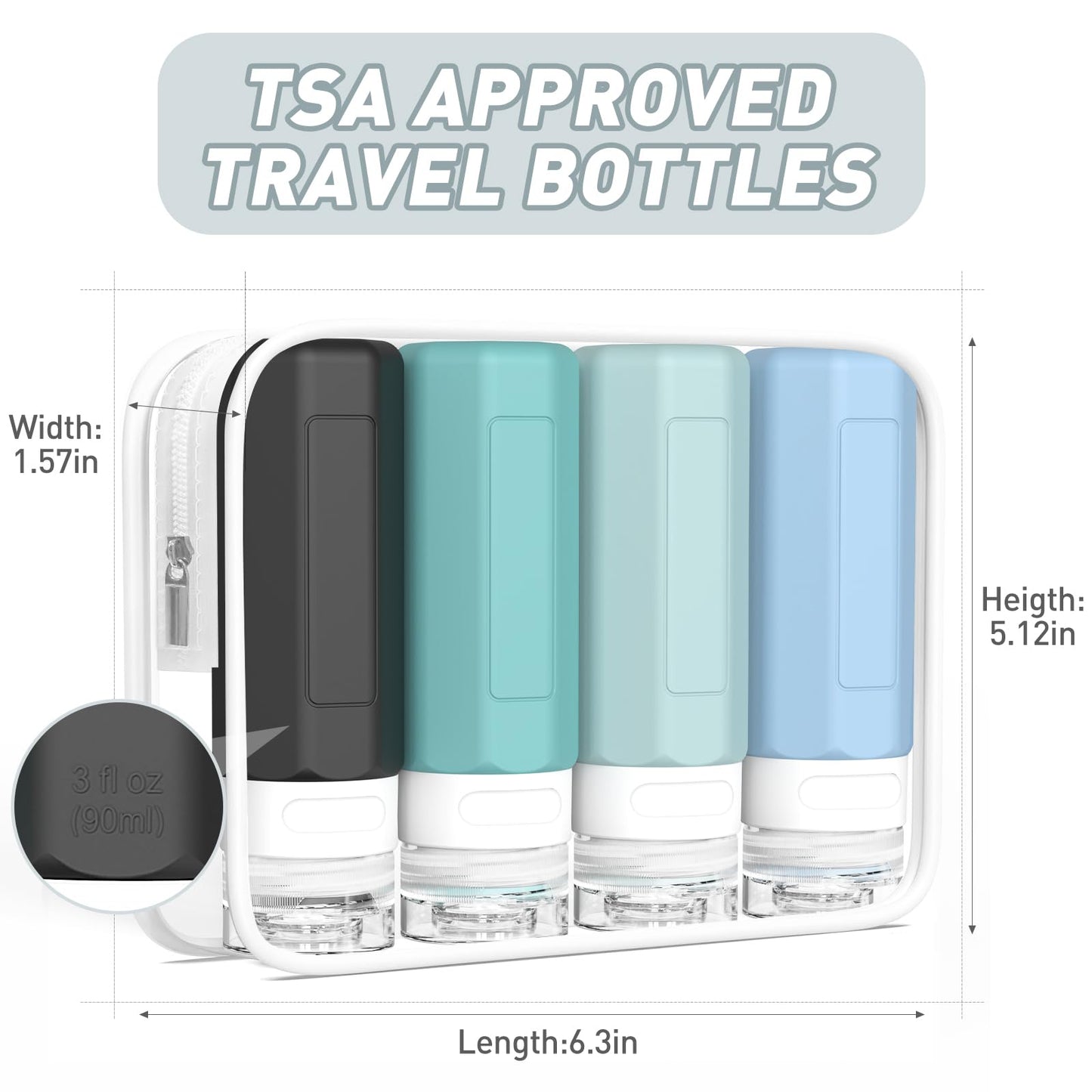 Redfly Travel Bottles for Toiletries, Tsa Approved 3oz Travel Size Containers, Leak Proof Travel Size Toiletries Bottles Silicone, BPA Free Refillable Beauty and Personal Care Redfly