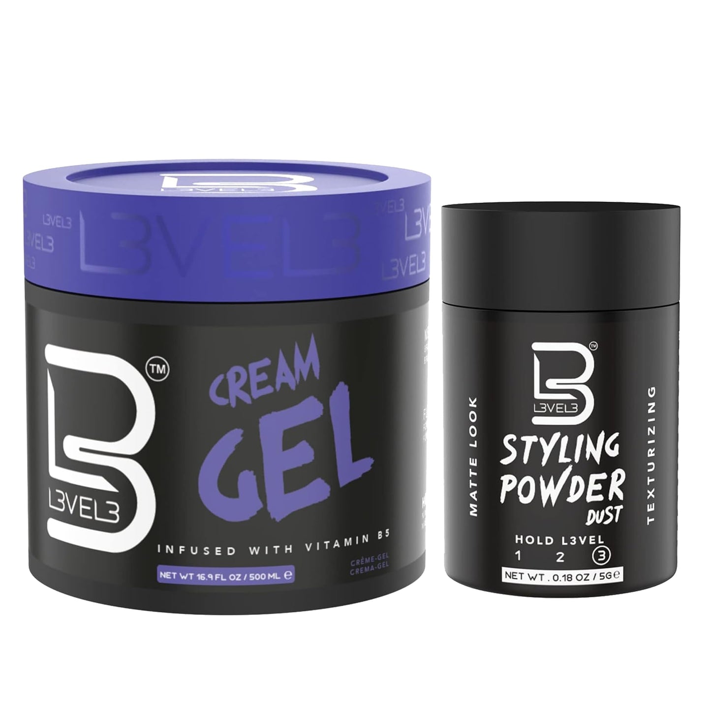 L3 Level 3 Cream Gel and Sample Powder - Provides Volume and Medium Hold - With Vitamins to Nourish and Protect Hair Level Three Mens Hair Styling Beauty & Personal Care L3