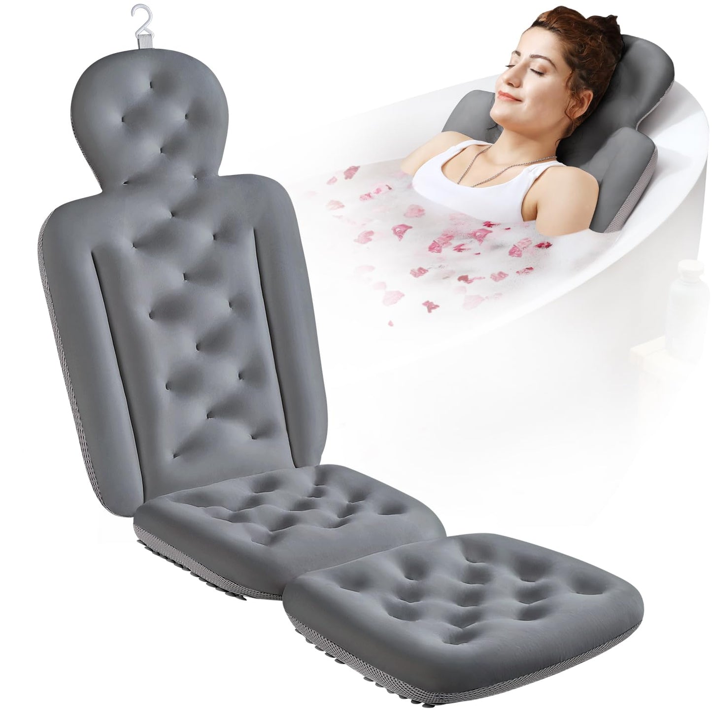 Full Body Bath Pillow for Bathtub, Thick Bathtub Cushion, Luxury Tub Pillow for Bath for Headrest Neck and Back Support Gray 56" x 16" Beauty and Personal Care VOXOR