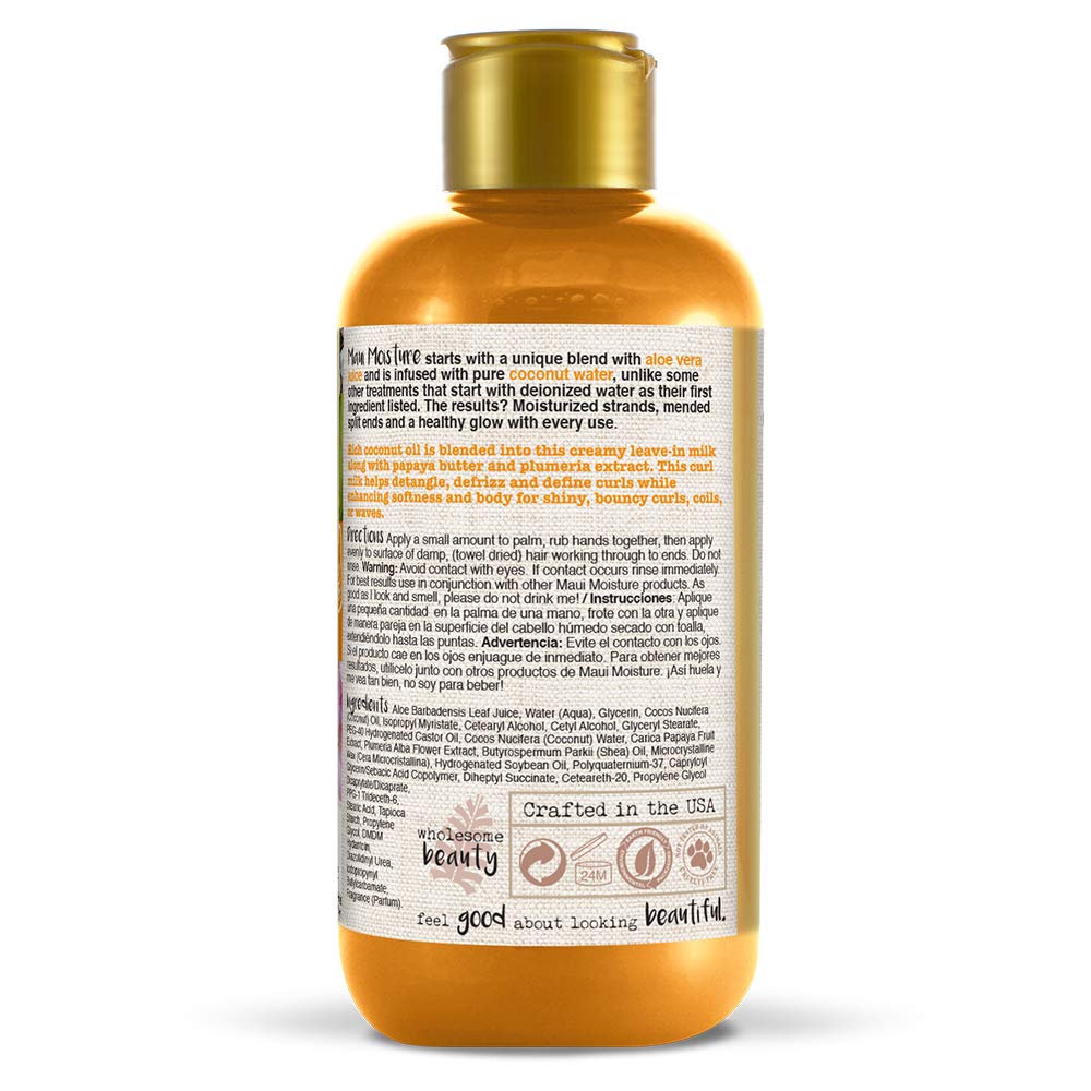 Maui Moisture Curl Quench + Coconut Oil Anti-Frizz Curl-Defining Hair Milk to Hydrate and Detangle Tight Curly Hair, Softening Leave-In Treatment,