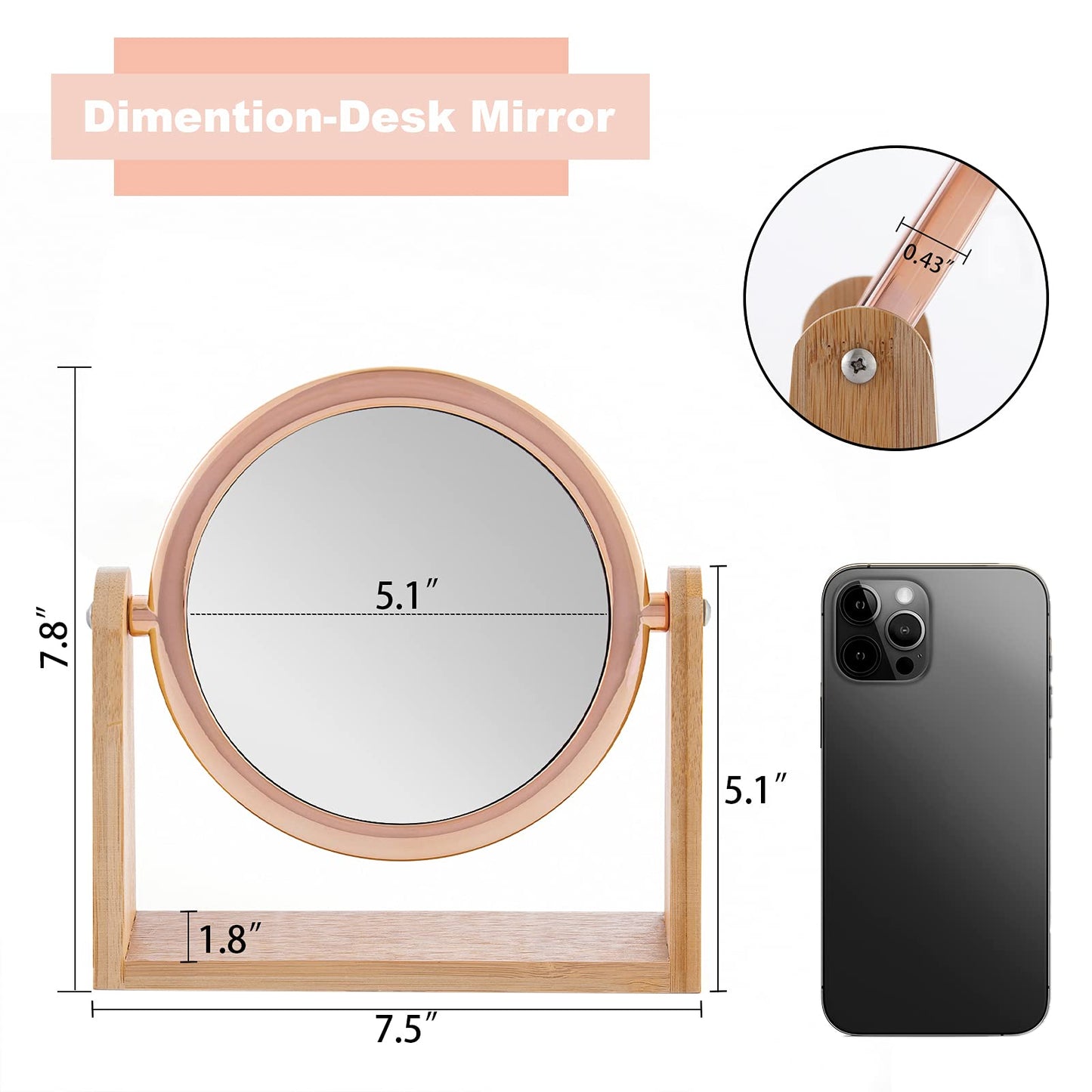 YEAKE Double Sided 10X Magnifying Makeup Mirror with Bamboo Stand,Small Desk Table Mirror with 360° Rotation,Standing Portable Cosmetic Mirror,Good Beauty & Personal Care YEAKE