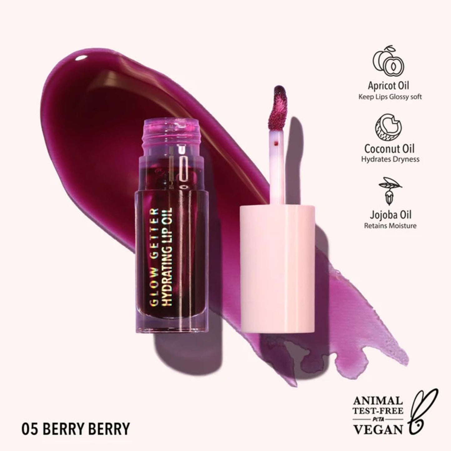 Moira Glow Getter Hydrating Lip Oil (005, Berry Berry) Beauty and Personal Care Moira