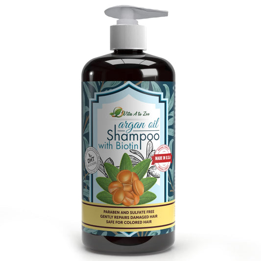 Vita A to Zee Moroccan Argan Oil & Biotin Shampoo (16.9 Fl Oz) | Professional Strength Formula | Natural Hair Repair, Moisturization Treatment Beauty & Personal Care Vita A to Zee