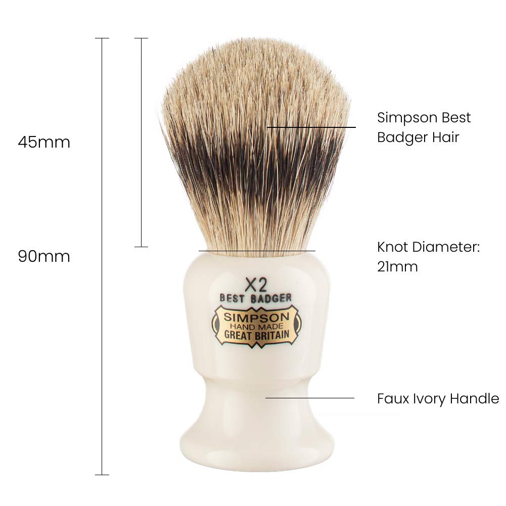 Commodore Best Badger Brush- Simpson Shaving Brushes - Faux Ivory Handle (X2 Best) Beauty and Personal Care Simpson Shaving Brushes
