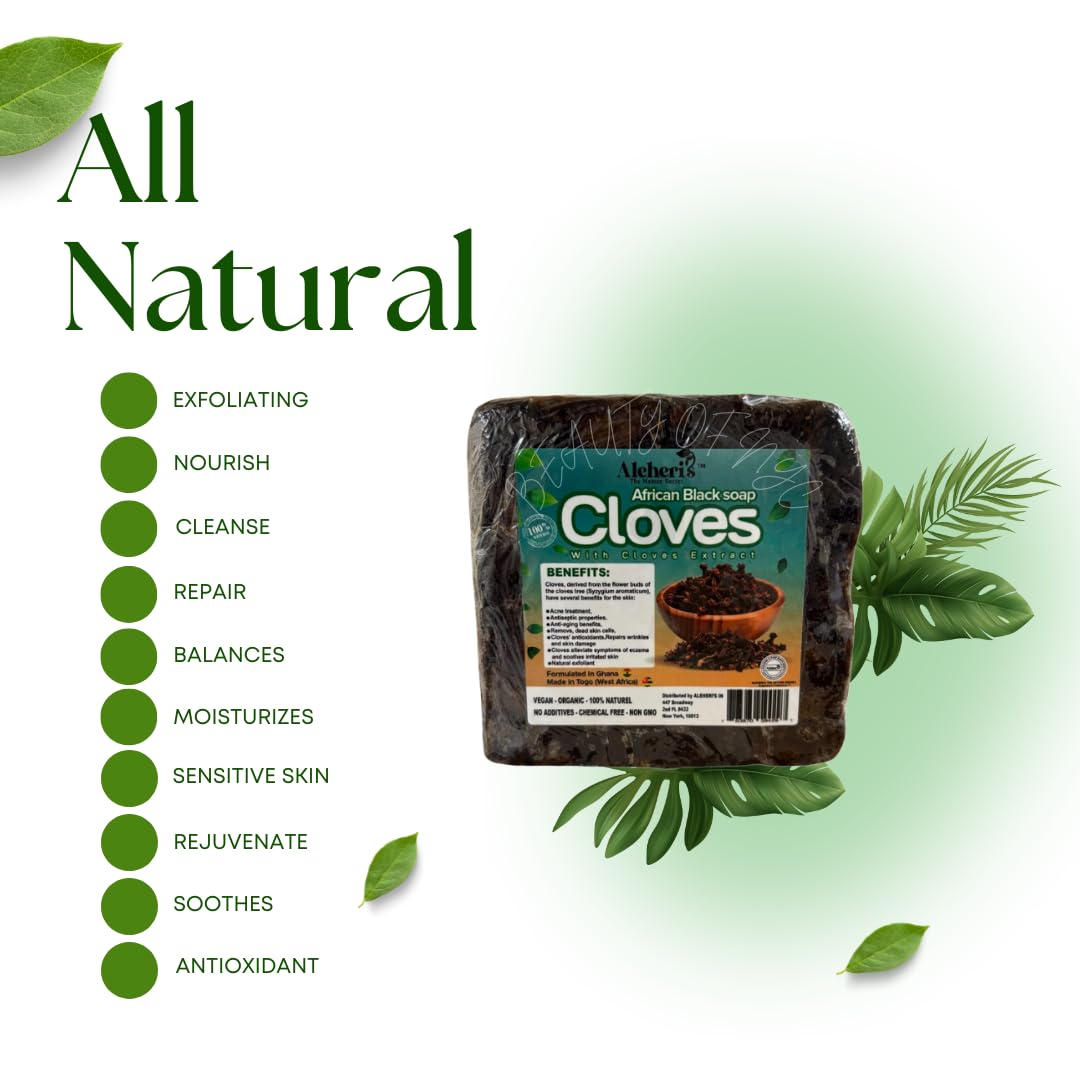 Aleheri's African Black Soap with Renewing Cloves -16 oz All Natural Organic Face & Body Wash for Dullness, Dark Spots & Rough Texture Beauty & Personal Care ALEHERI'S THE NATURE SECRET.