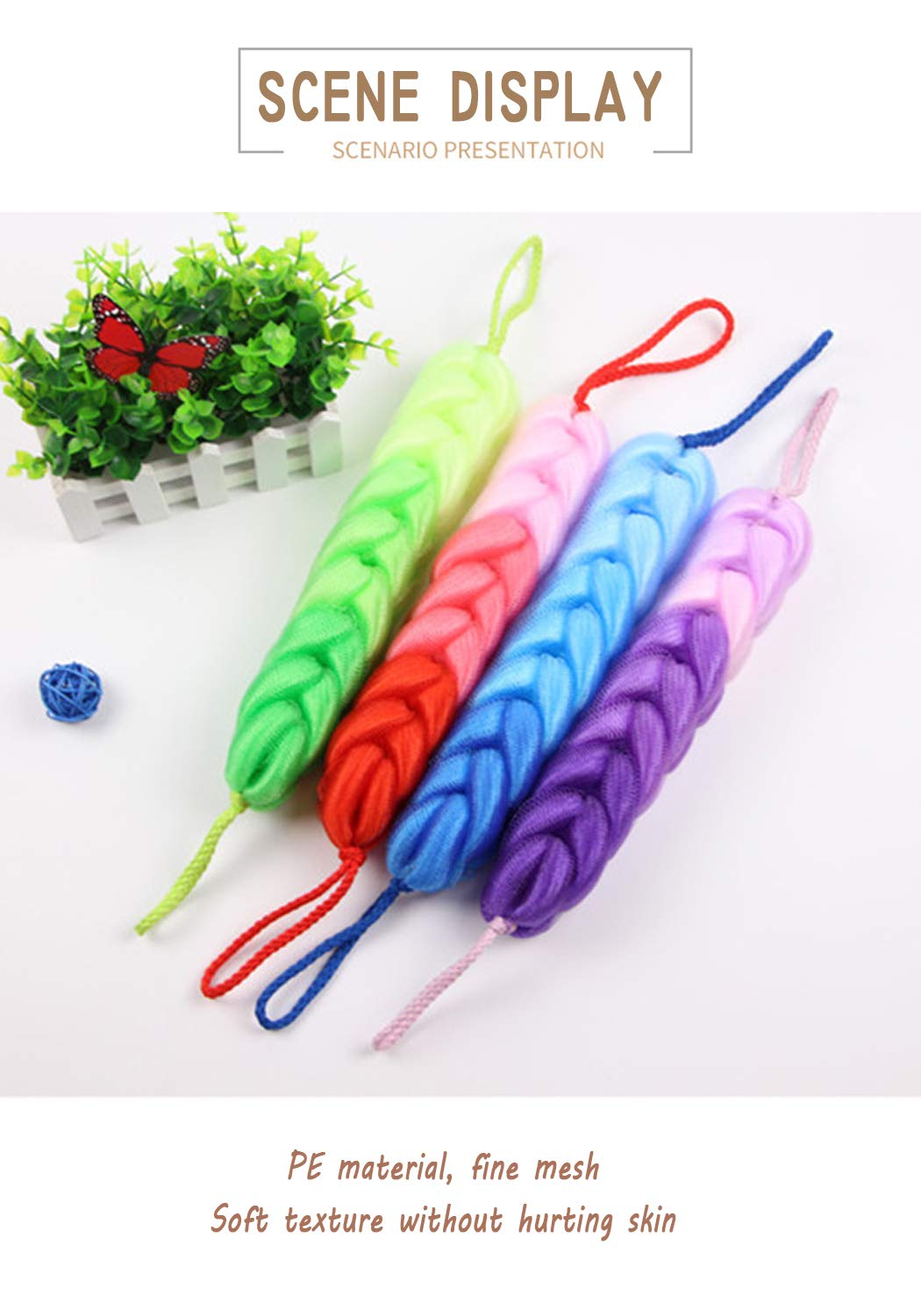 AARainbow 4 Packs Long Stretch Back Sponge with Rope Handles Back Scrubber Body Sponges for Bathing, Bath Shower Mesh Sponge Body Deep Cleaning Beauty & Personal Care AARAINBOW