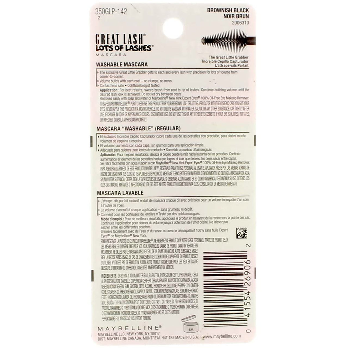 Maybelline Great Lash Lots of Lashes Washable Mascara, Brownish Black 0.43 oz (Pack of 2)
