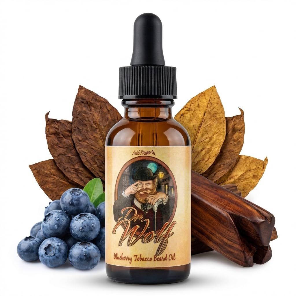 Fable Beard Co. Beard Oil - Dr. Wolf, Fresh Blueberries, Warm Tobacco, & Aged Mahogany, Natural Beard Oil for Men with Jojoba & Argan Oils, Vitamin E Beauty and Personal Care Fable Beard Co.
