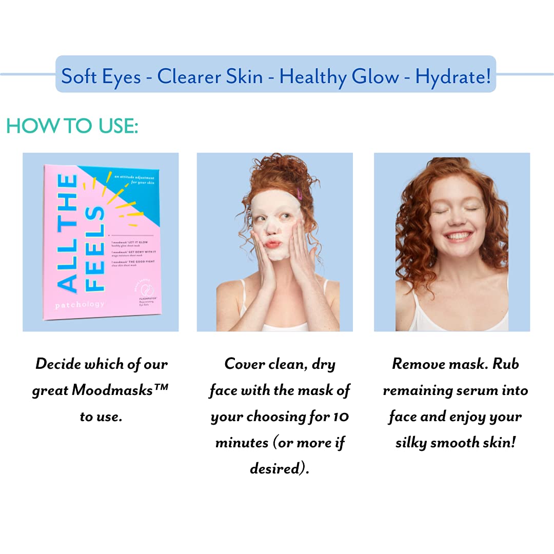 Patchology "All the Feels Sheet Masks - Hydrating Face Masks for dry skin and blotchy redness. Facial Sheet Mask Skincare Treatment to reduce Beauty & Personal Care Patchology