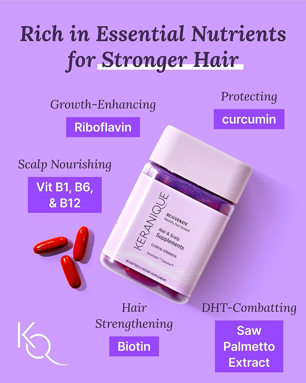 Keranique Hair Growth System - KeraViatin Vitamins with Biotin, Vitamin B, and Curcumin, Lift and Repair Treatment Spray for Instant Volume, 30 Days