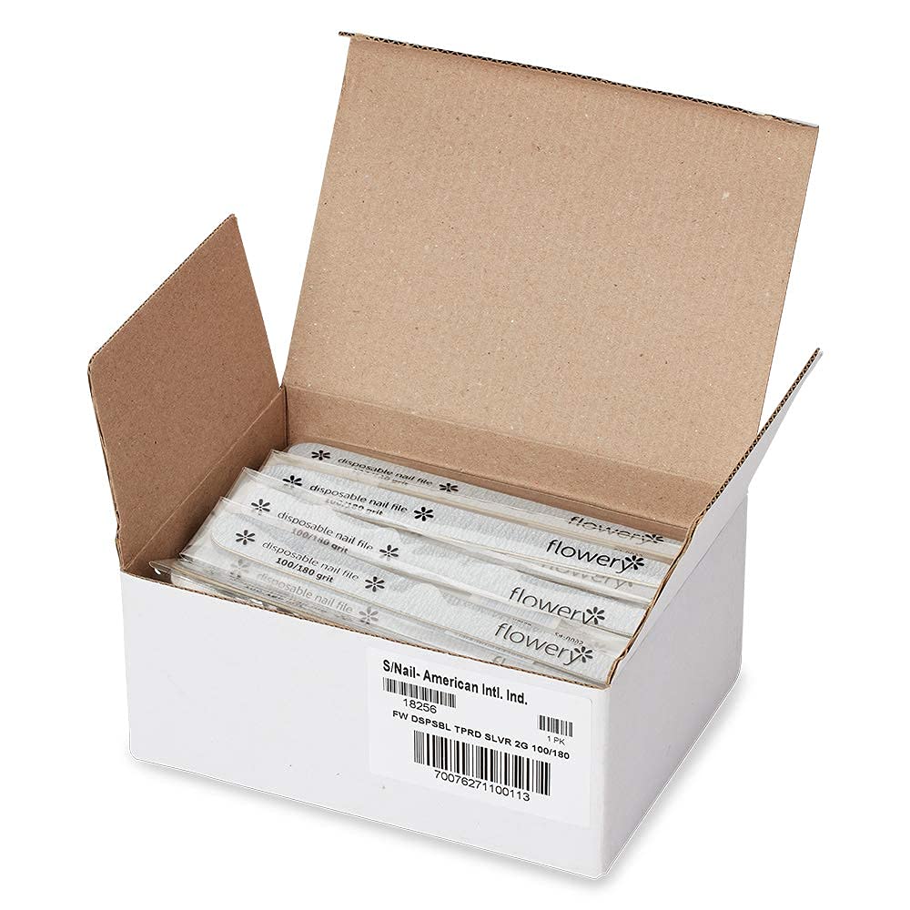 Flowery Disposable High-Speed Shiner, Dual-Grit 100/180 Nail Files, Individually Wrapped, Single-Use, 100 ct Beauty & Personal Care Flowery