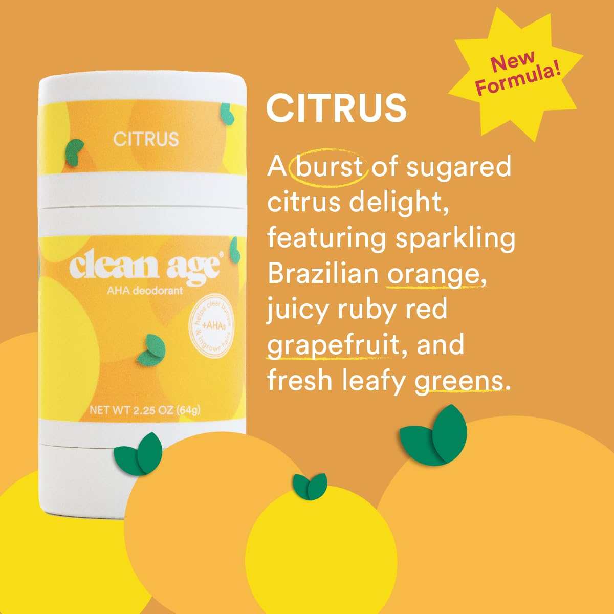 Clean Age Aluminum Free Deodorant, Citrus Scent, 2.25oz 1 Pack, Teen Deodorant for Boys and Girls, Paraben Free, No Aluminum for Sensitive Skin, Beauty and Personal Care CLEAN AGE
