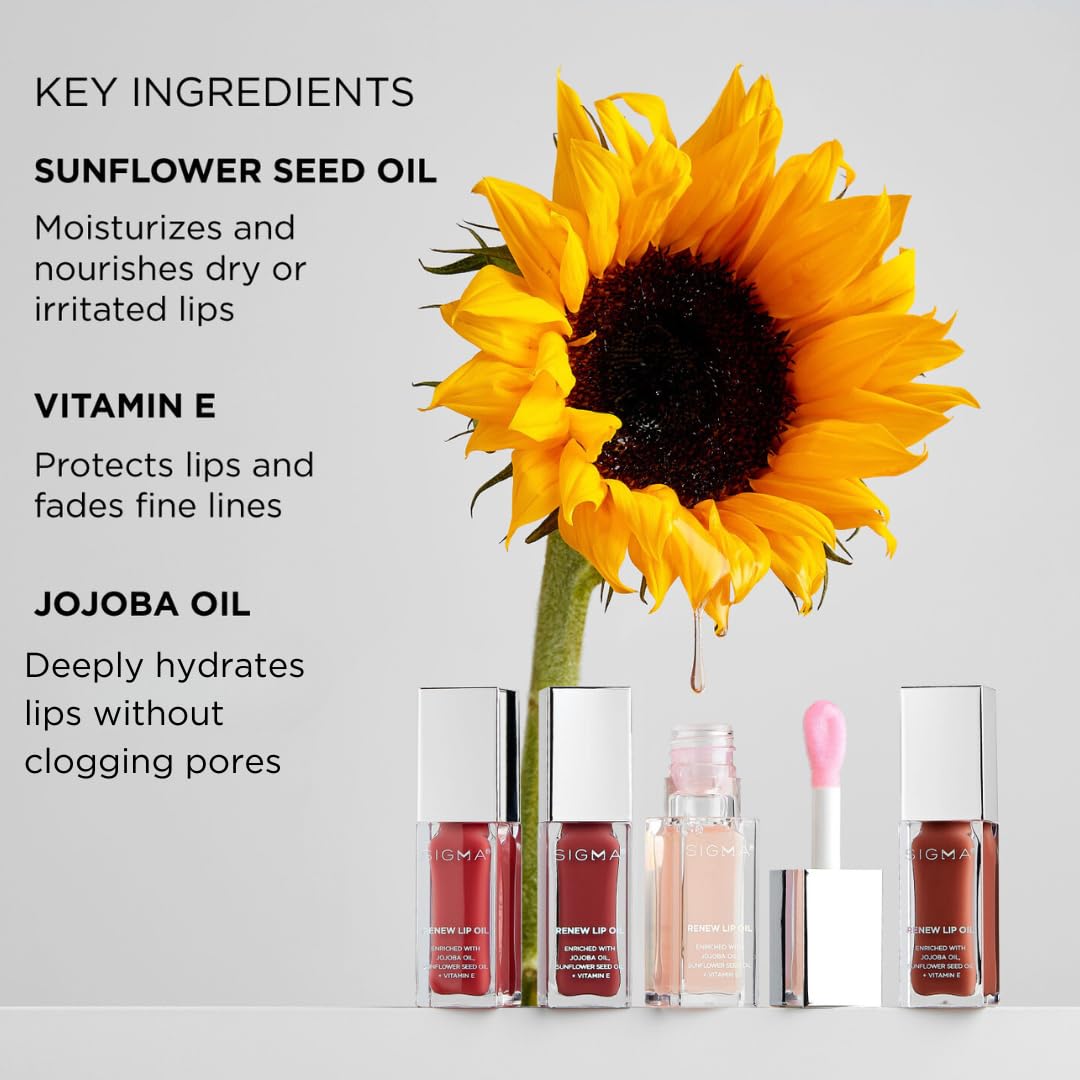 Sigma Beauty Renew Lip Oil - Tinted with Luxurious High-Shine Color & Long Lasting Hydration for Soft, Supple Lips, Non-Sticky w/Nourishing Beauty & Personal Care Sigma Beauty