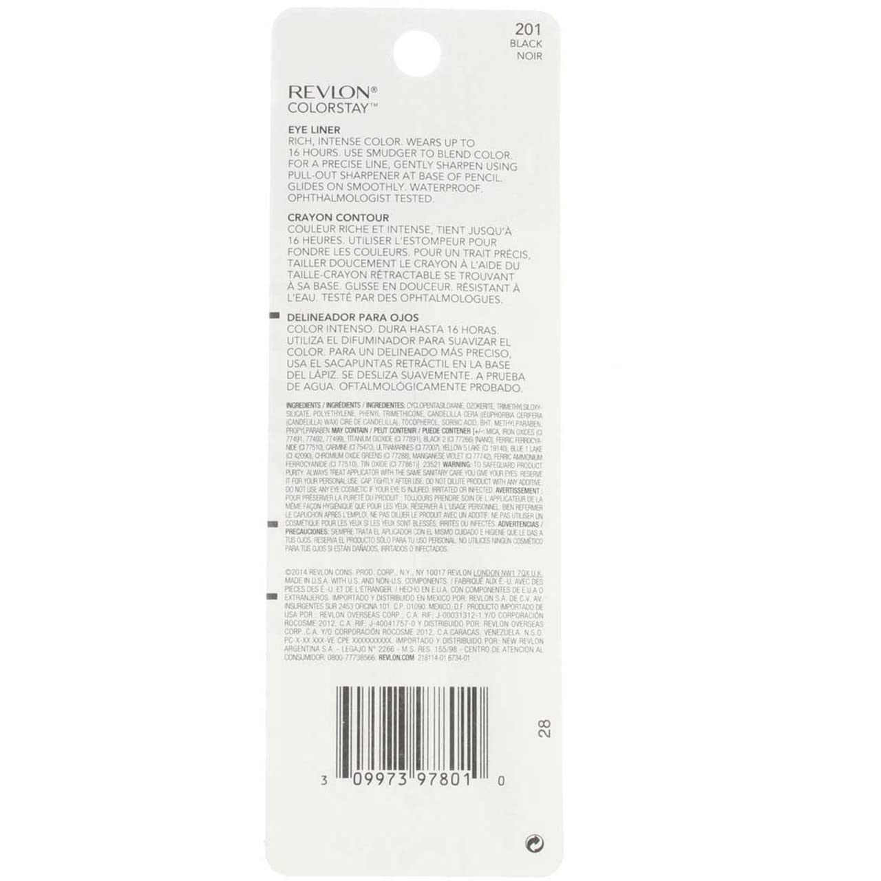 REVLON ColorStay Pencil Waterproof Eyeliner, Smudge-Proof, Eye Makeup with Built-In Sharpener, Packaging May Vary, 201 Black, 0.01 oz Beauty & Personal Care REVLON