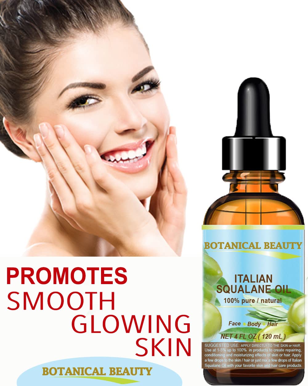 Botanical Beauty SQUALANE Italian Olive 100% Pure Natural Undiluted Oil 100% Ultra-Pure Moisturizer for Face, Skin, Body, Hair. Reliable 24/7 Skincare Beauty & Personal Care Botanical Beauty
