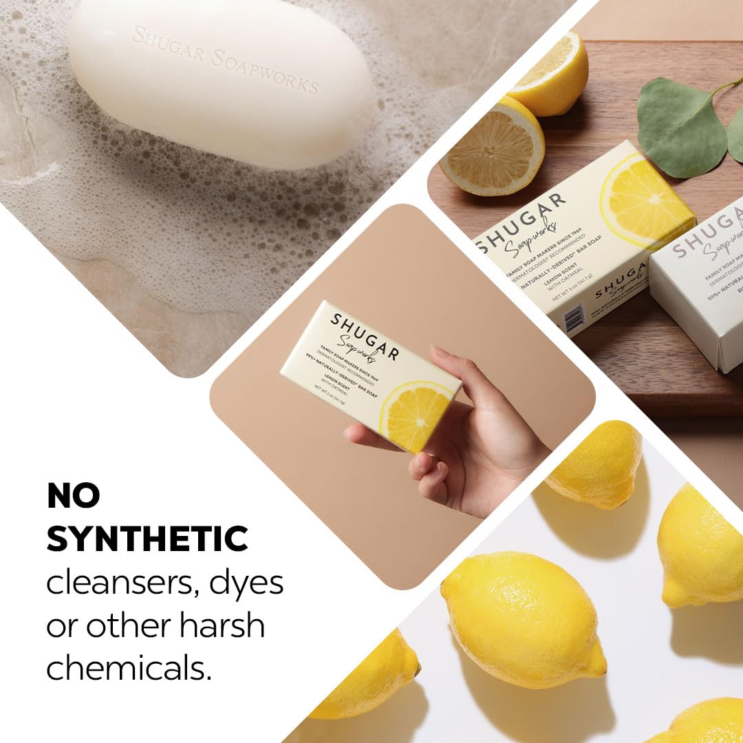 Shugar Soapworks Oatmeal & Lemon Verbena 5 oz Beauty Bar Soap | Plant-Based Vegan Formula | Sulfate & Paraben Free | Gentle Exfoliating Cleanser Beauty & Personal Care Shugar Soapworks