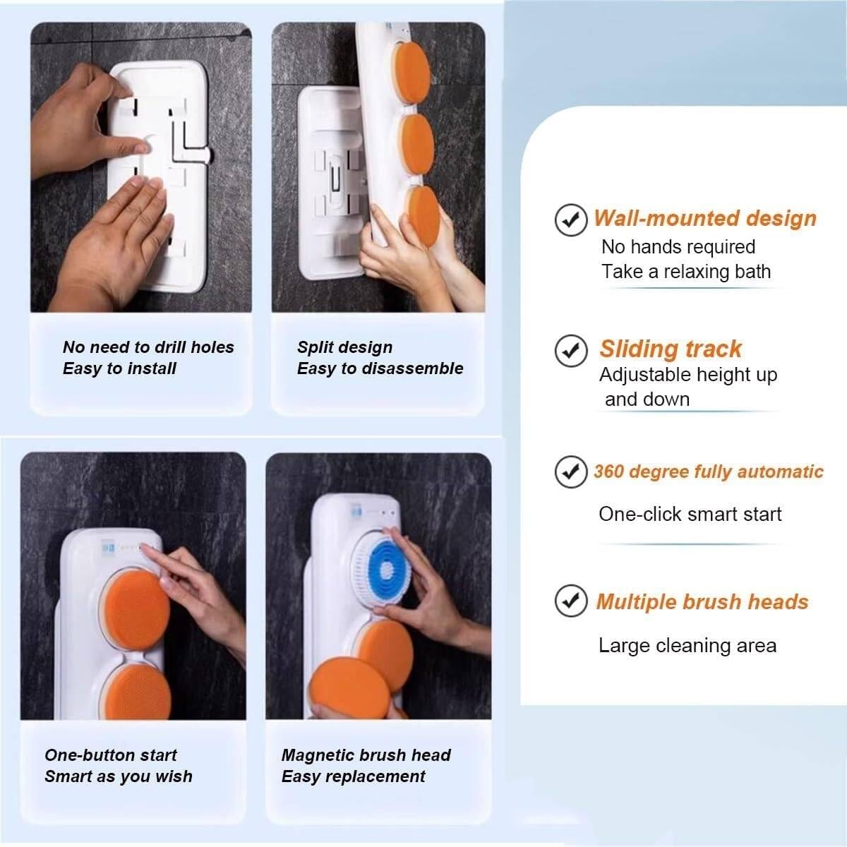 LPLYAA Wall Mounted Back Scrubber for Shower Wall, Automatic Back Rub, Smart Wall Mounted Exfoliating Brush, Cleansing and Massage, 360° Rotation, Beauty and Personal Care LPLYAA