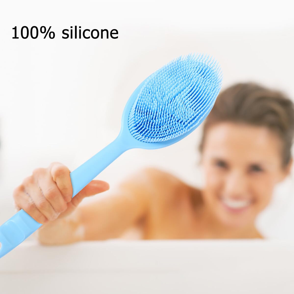 ABOOFAN Silicone Shower Brush with Long Handle for Body Cleaning and Exfoliating Ergonomic Bath Scrubber for Back Neck Shoulders Soft Non-Allergic Beauty and Personal Care ABOOFAN