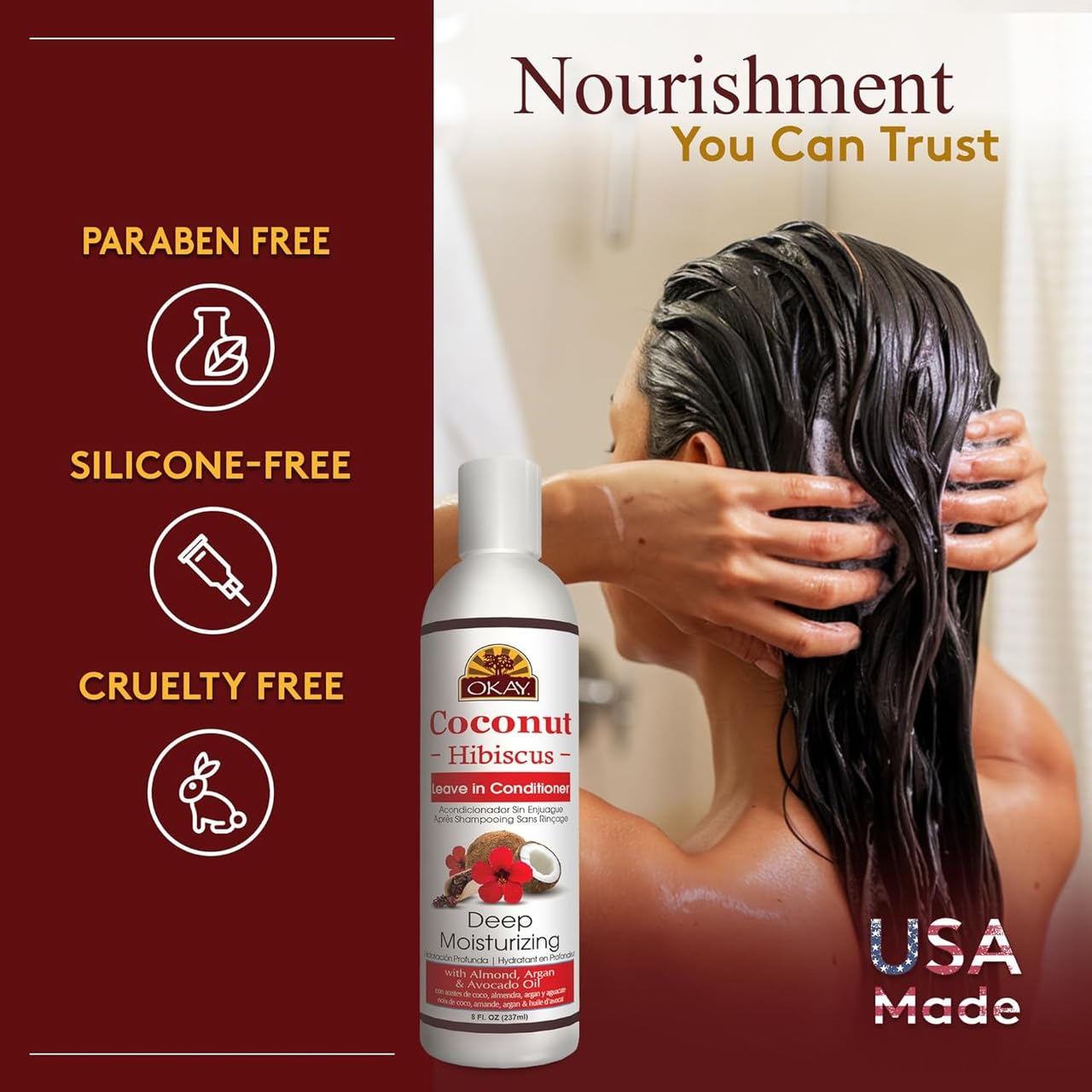 OKAY | Coconut Hibiscus Leave-In Conditioner | For All Hair Types & Textures | Restore - Hydrate - Strengthen | With Almond, Argan & Avocado Oil | Beauty & Personal Care OKAY
